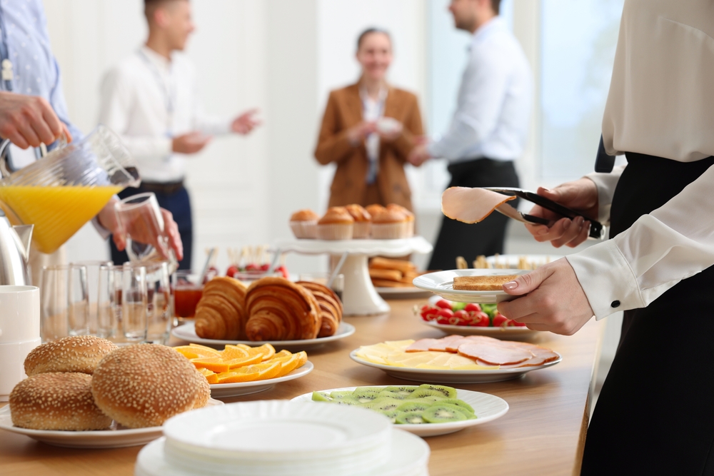 Coworkers,Having,Business,Lunch,In,Restaurant,,Closeup
